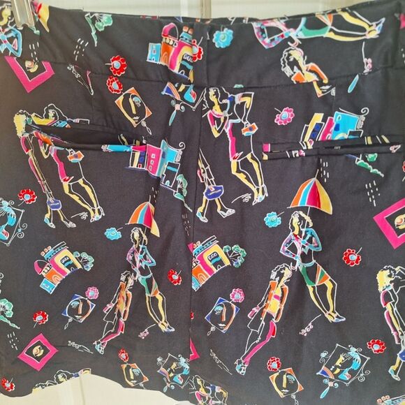 ATTYRE NY Colorful Skort 8P Black with Brite Multi Retro Fun City Ladies Print - Picture 10 of 16